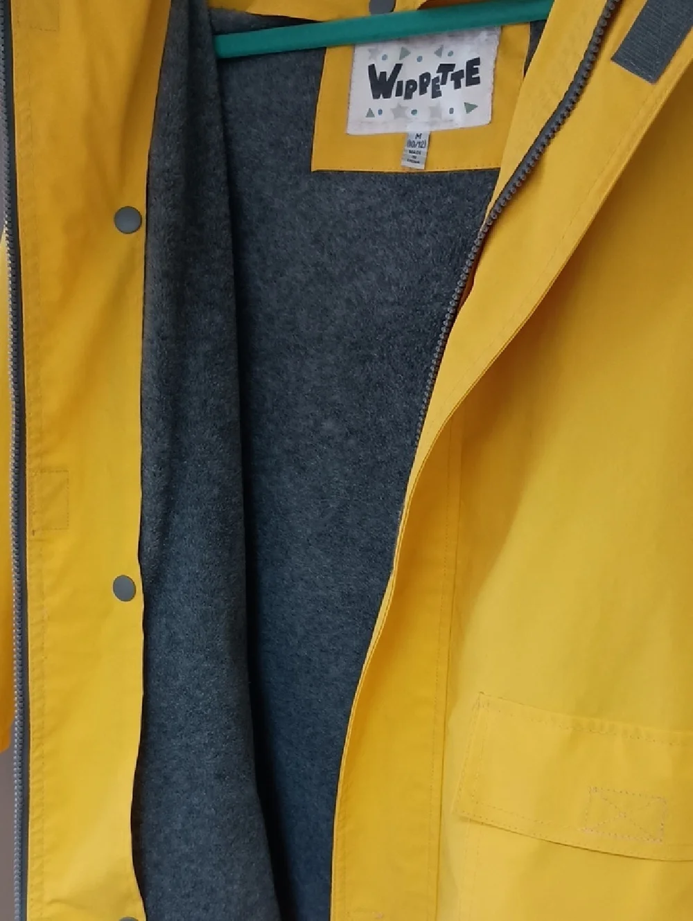 Wippette Bright Yellow Kids' Hooded Raincoat with Removable Grey Lining M 10-12
